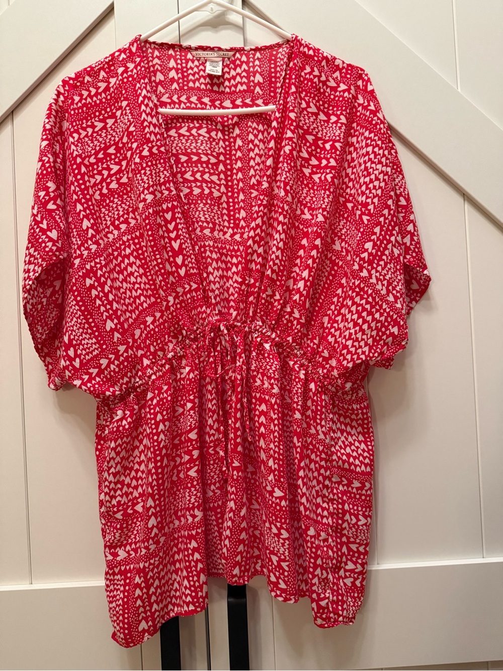 Kimono Sleeve Drawstring Women’s Top - Red White